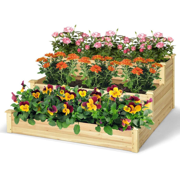 3-Tier Raised Garden Bed Elevated Box Planter Flowers Vegetables Herbs