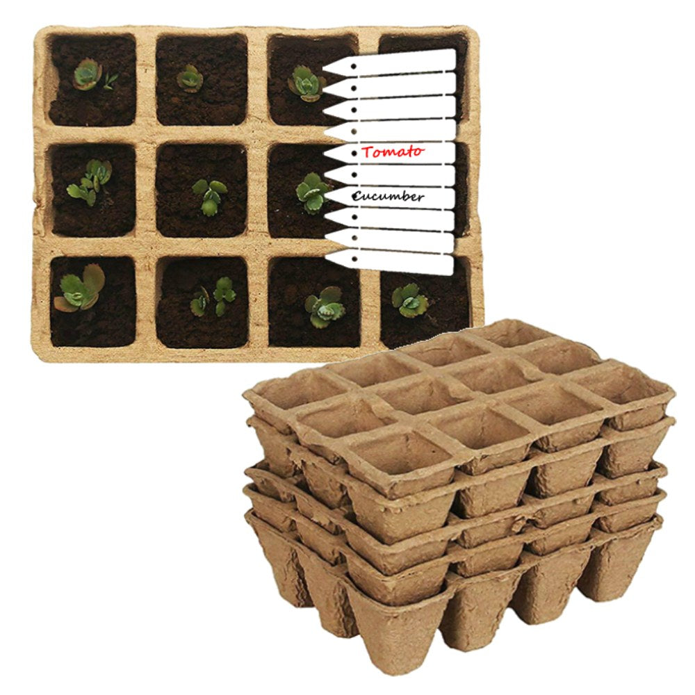 60PC 12 Cells Biodegradable Paper Pulp Tray 3x4 Plant Nursery Vegetable Seed Starter