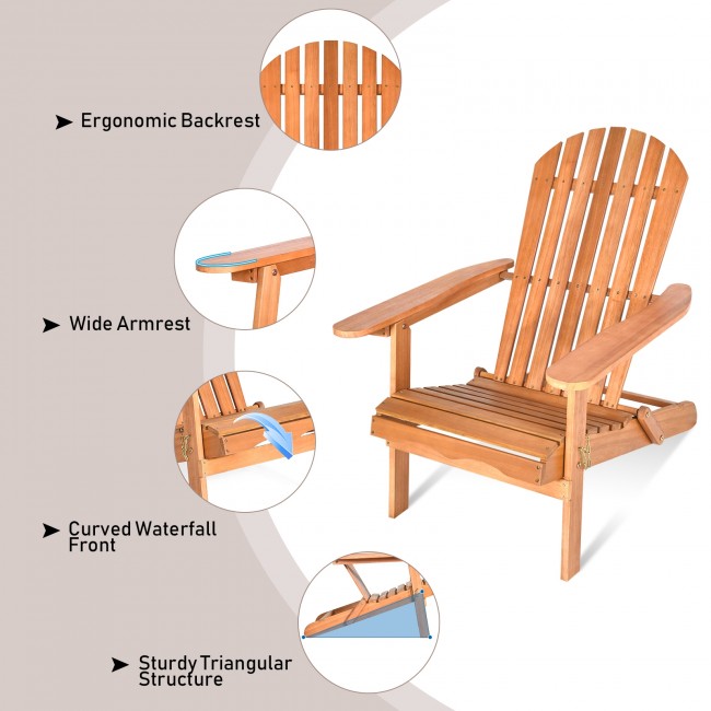 Adirondack Chair Seat Wood Outdoor Patio Lawn Deck Garden Foldable