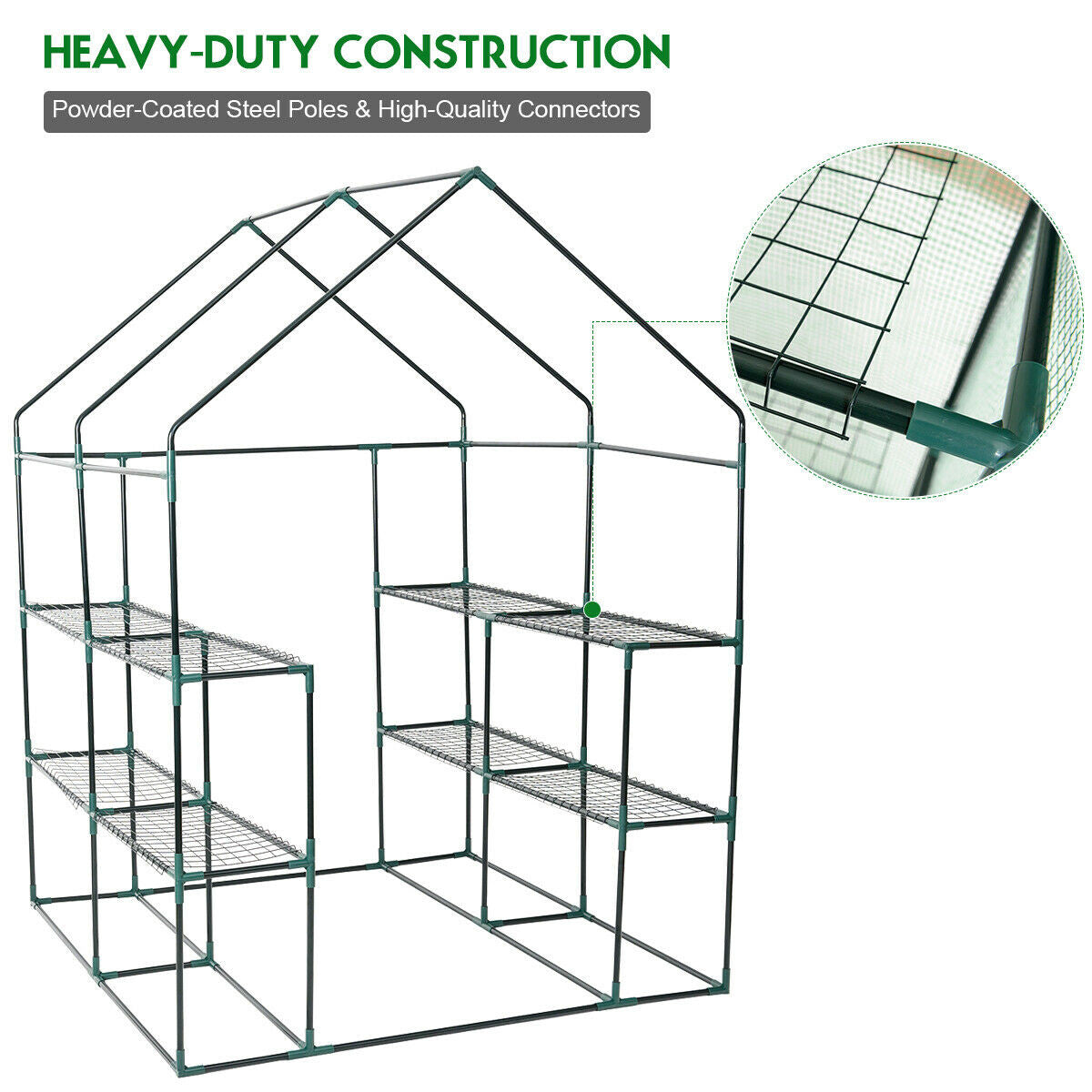 Portable Outdoor Walk-in 8 Shelves Greenhouse - Greenhouse