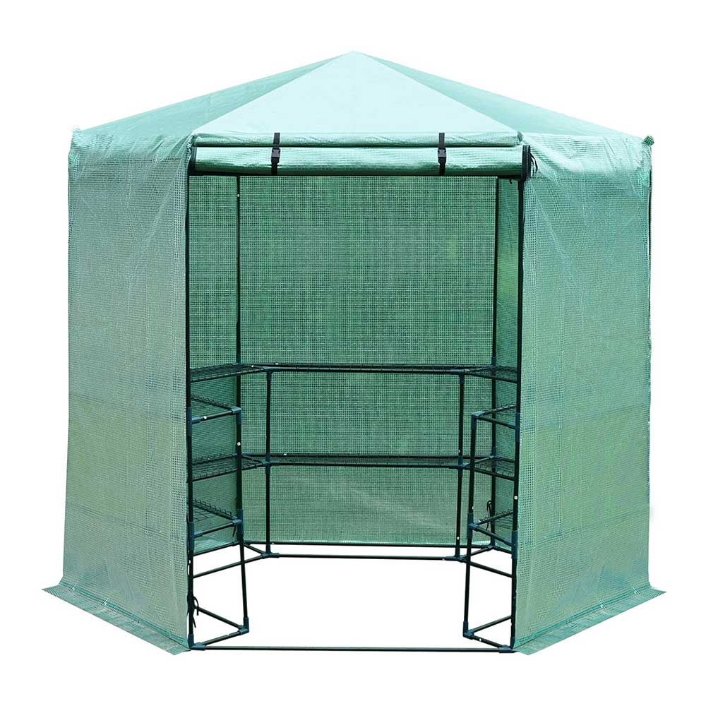 6.5FT x 7.5FT 3 Tier 10 Shelf Outdoor Portable Walk in Hexagonal Greenhouse Kit Plant Hot House for Outdoor Indoor