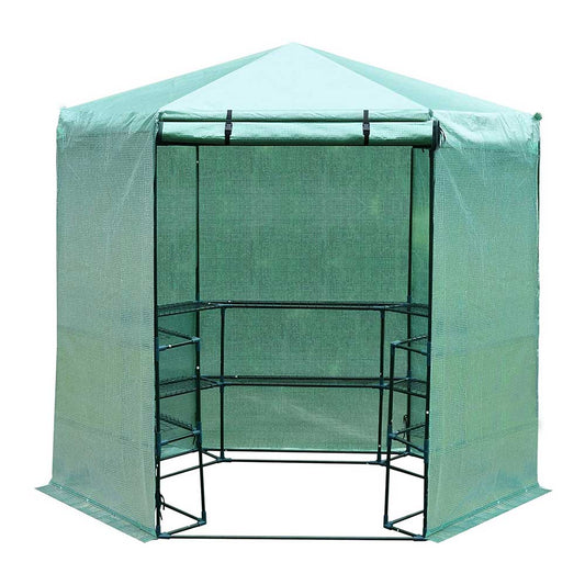 6.5FT x 7.5FT 3 Tier 10 Shelf Outdoor Portable Walk in Hexagonal Greenhouse Kit Plant Hot House for Outdoor Indoor