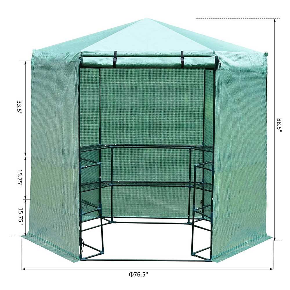 6.5FT x 7.5FT 3 Tier 10 Shelf Outdoor Portable Walk in Hexagonal Greenhouse Kit Plant Hot House for Outdoor Indoor