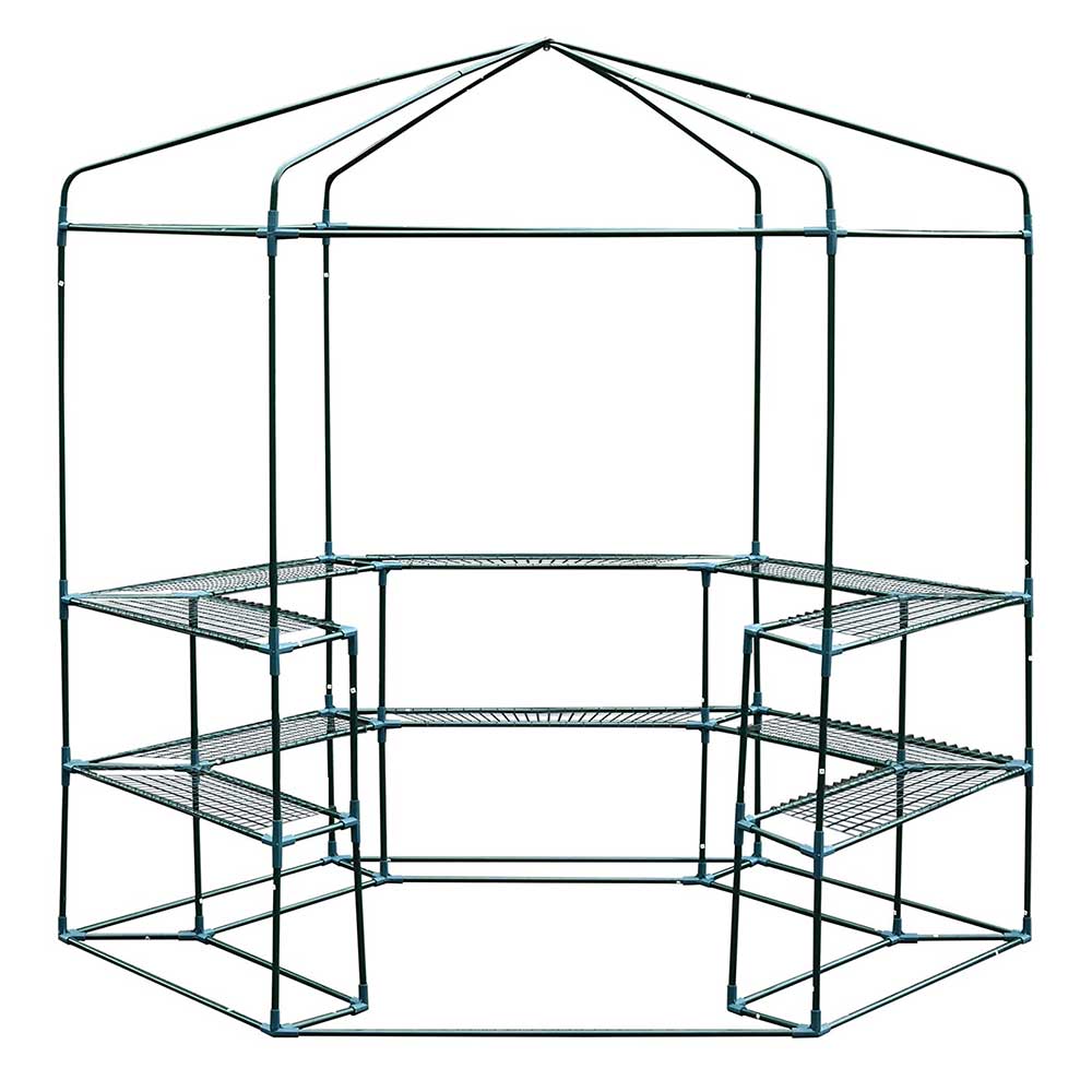 6.5FT x 7.5FT 3 Tier 10 Shelf Outdoor Portable Walk in Hexagonal Greenhouse Kit Plant Hot House for Outdoor Indoor